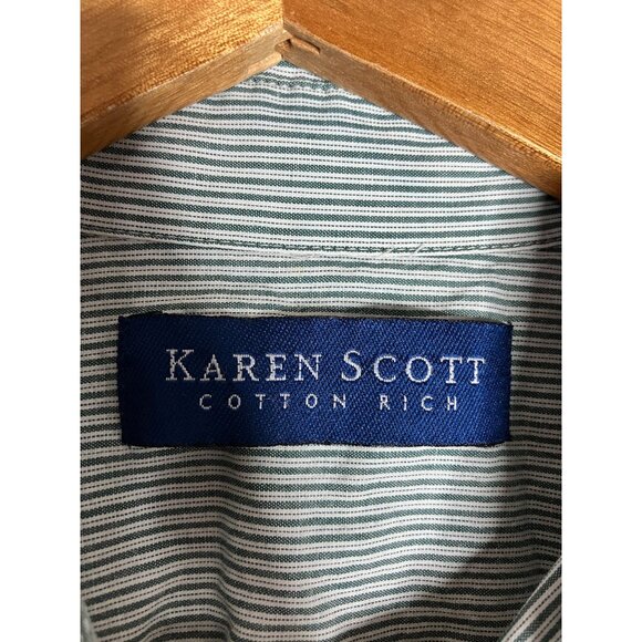 Karen Scott Christmas Embroidered Button-Up Shirt Santa Toys Green Striped - Picture 6 of 10